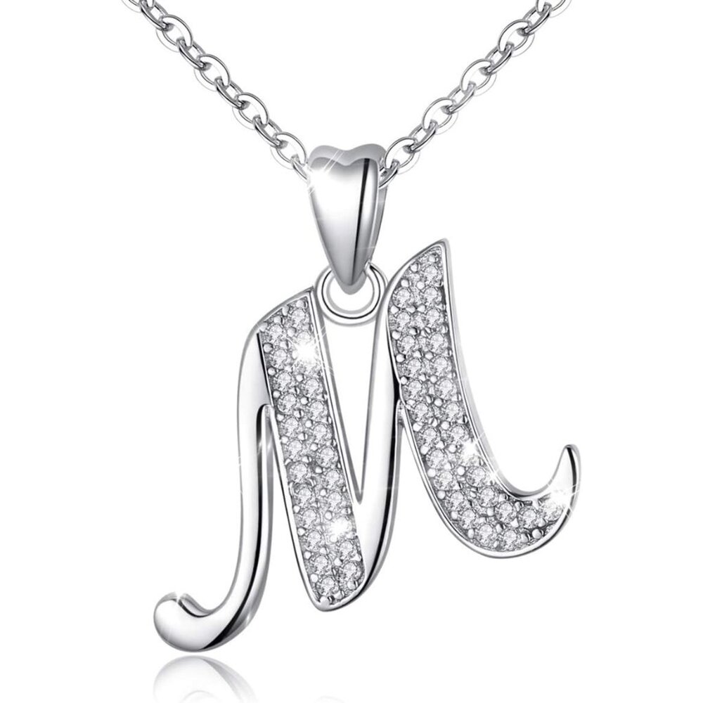 925 Sterling Silver Initial Necklaces For Women, 18 Inch, Gift For Mom, Daughter